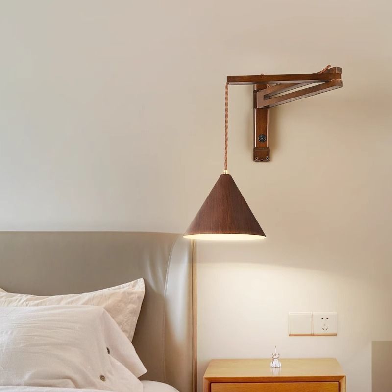 Simplicity Wood Lampshade Iron 1 - Light Wall Sconce Lamp