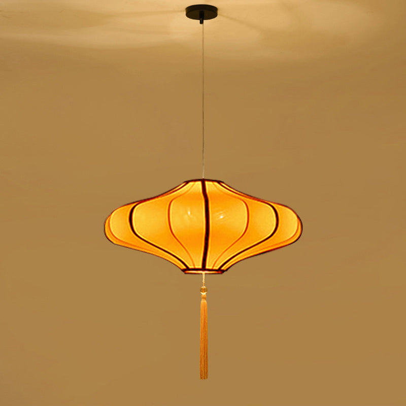 Traditional Chinese Lantern Shape Fabric Lampshade Hardware 1/3 - Light Chandelier For Dining Room