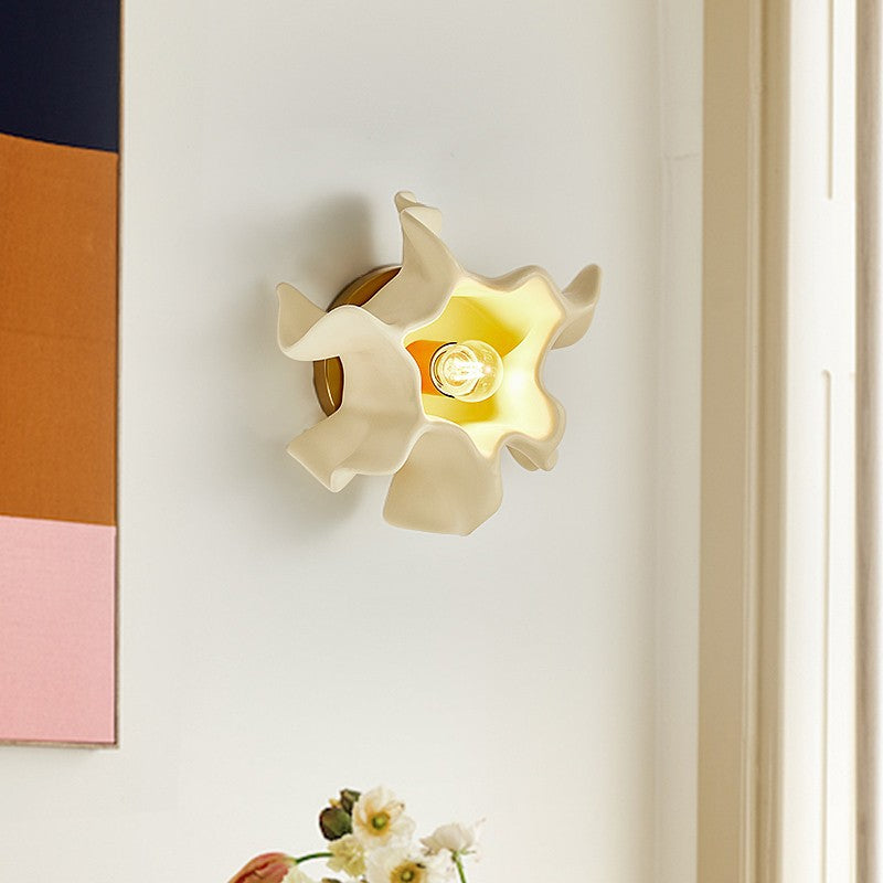 Cream Petal Iron Resin Lampshade 1 - Light Wall Sconce Lamp