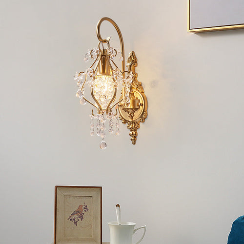French Crystal Iron Lampshade 1 - Light Wall Sconce Lamp