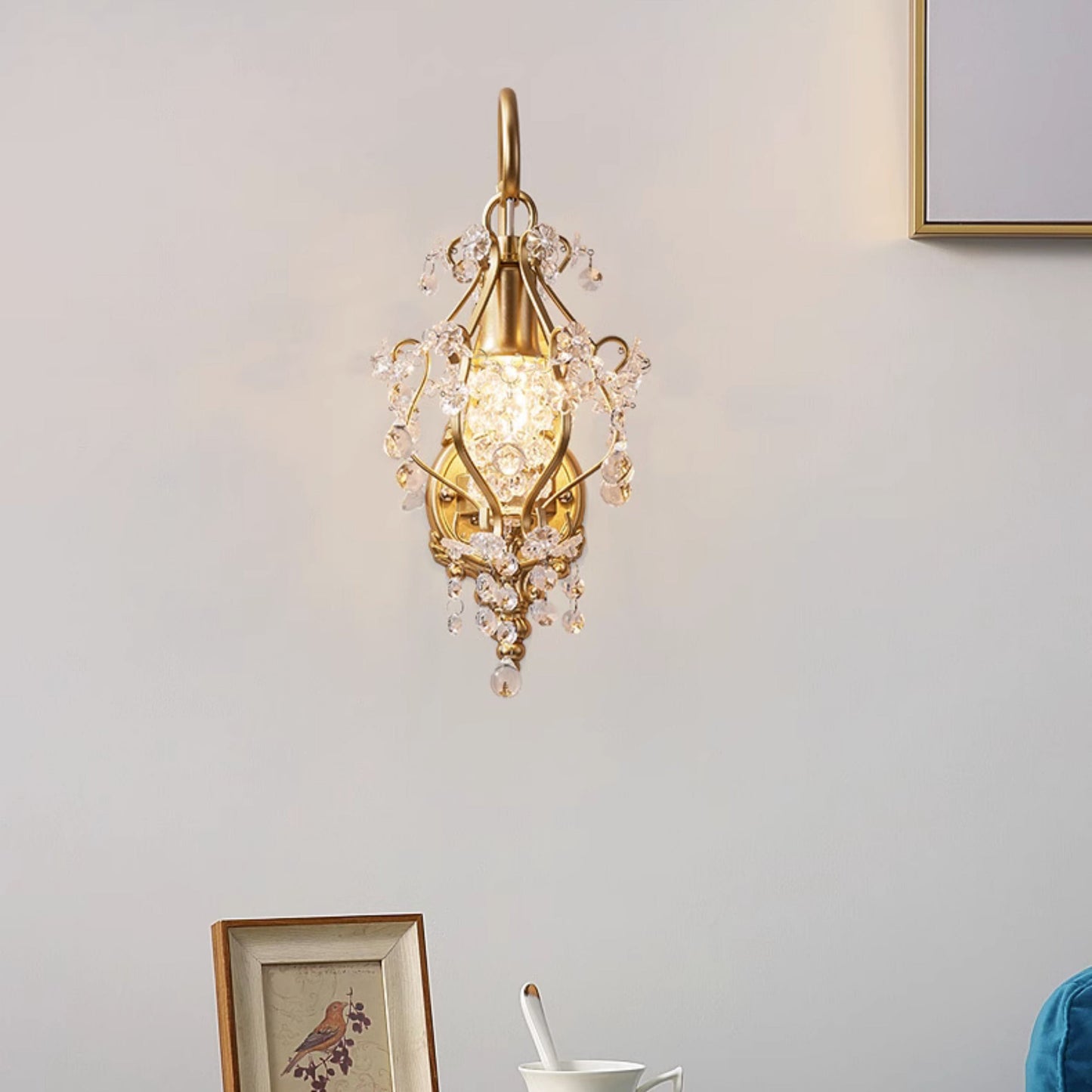 French Crystal Iron Lampshade 1 - Light Wall Sconce Lamp