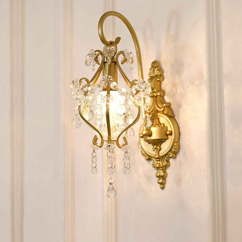 French Crystal Iron Lampshade 1 - Light Wall Sconce Lamp