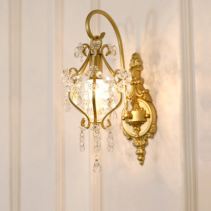French Crystal Iron Lampshade 1 - Light Wall Sconce Lamp