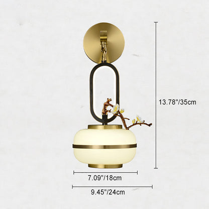Chinese Branch Flowers Copper Glass LED Wall Sconce Lamp