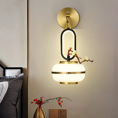 Chinese Branch Flowers Copper Glass LED Wall Sconce Lamp