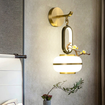 Chinese Branch Flowers Copper Glass LED Wall Sconce Lamp