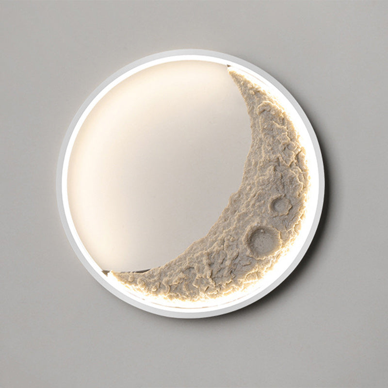 Round Moon Resin Iron Lampshade LED Wall Sconce Lamp