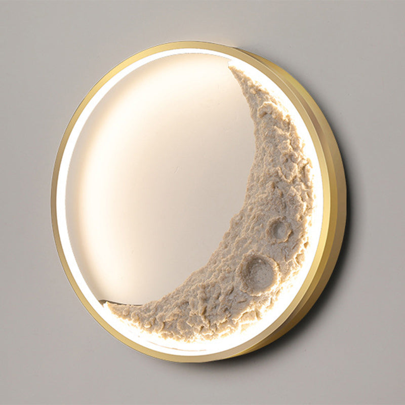 Round Moon Resin Iron Lampshade LED Wall Sconce Lamp