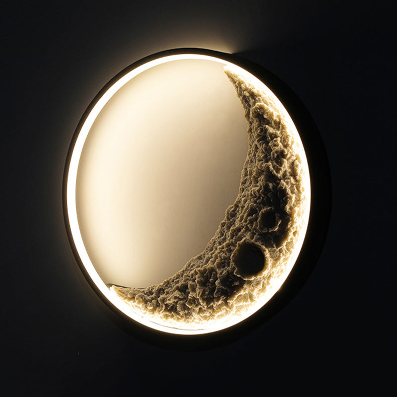 Round Moon Resin Iron Lampshade LED Wall Sconce Lamp