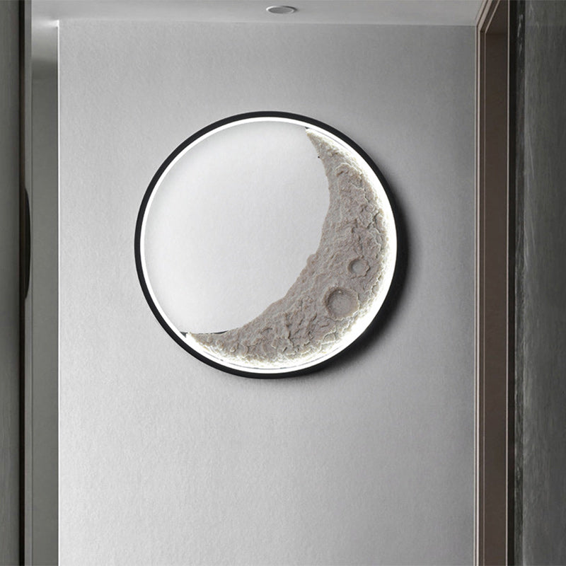 Round Moon Resin Iron Lampshade LED Wall Sconce Lamp