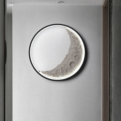 Round Moon Resin Iron Lampshade LED Wall Sconce Lamp