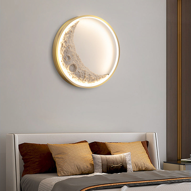 Round Moon Resin Iron Lampshade LED Wall Sconce Lamp