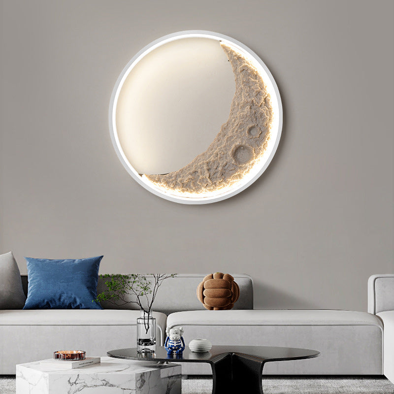 Round Moon Resin Iron Lampshade LED Wall Sconce Lamp