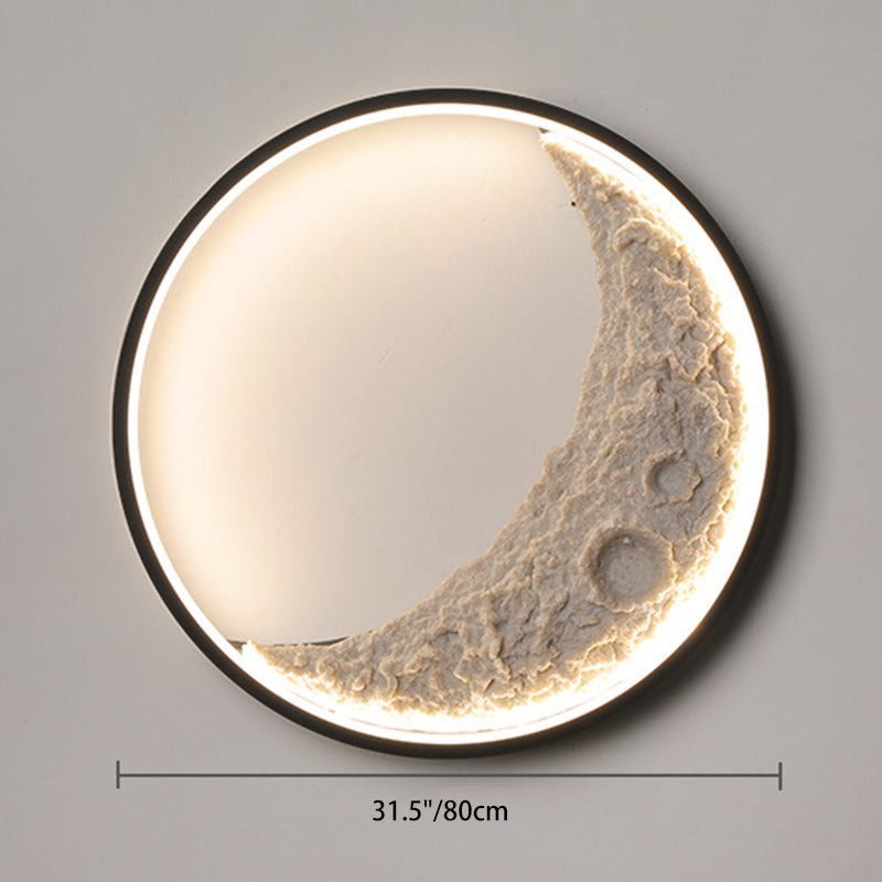 Round Moon Resin Iron Lampshade LED Wall Sconce Lamp