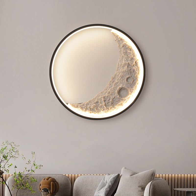 Round Moon Resin Iron Lampshade LED Wall Sconce Lamp