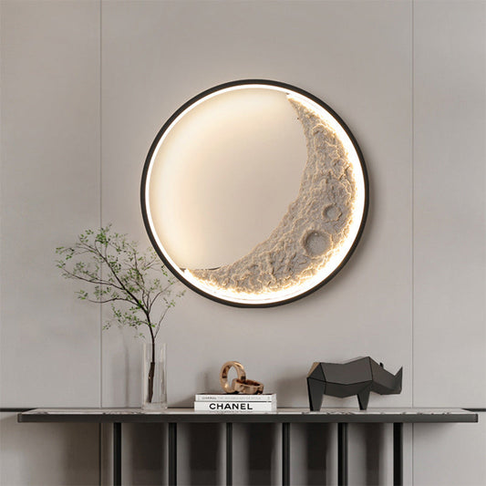 Round Moon Resin Iron Lampshade LED Wall Sconce Lamp