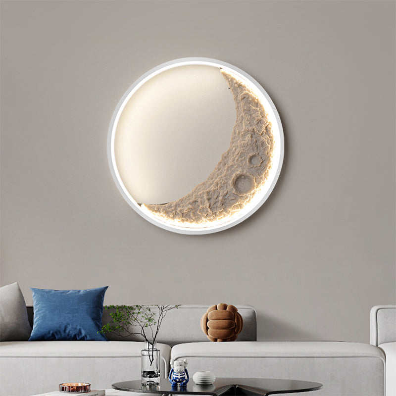Round Moon Resin Iron Lampshade LED Wall Sconce Lamp
