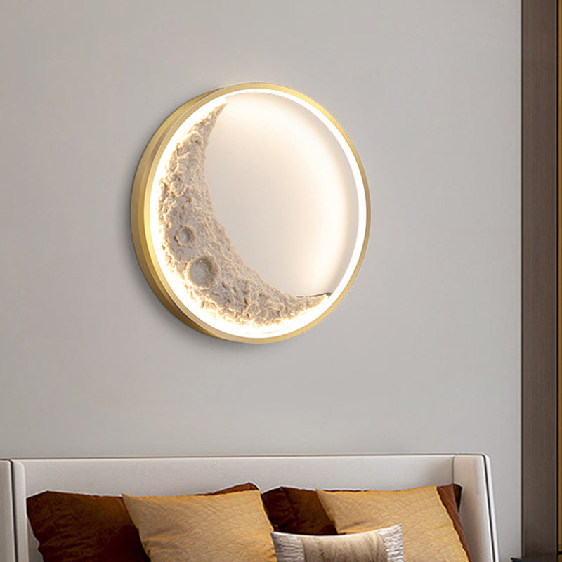 Round Moon Resin Iron Lampshade LED Wall Sconce Lamp