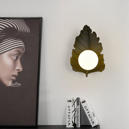 Iron Leaf Glass Orb Lampshade 1 - Light Wall Sconce Lamp