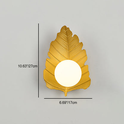 Iron Leaf Glass Orb Lampshade 1 - Light Wall Sconce Lamp
