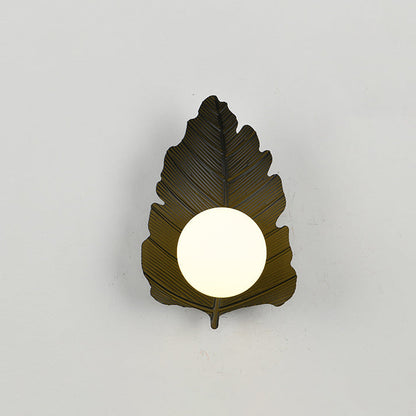 Iron Leaf Glass Orb Lampshade 1 - Light Wall Sconce Lamp