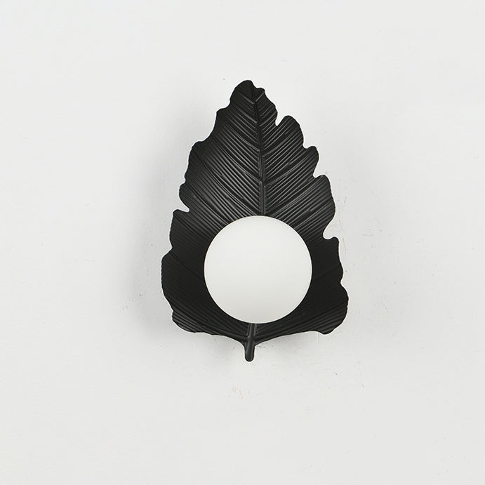 Iron Leaf Glass Orb Lampshade 1 - Light Wall Sconce Lamp