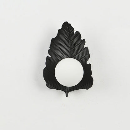 Iron Leaf Glass Orb Lampshade 1 - Light Wall Sconce Lamp