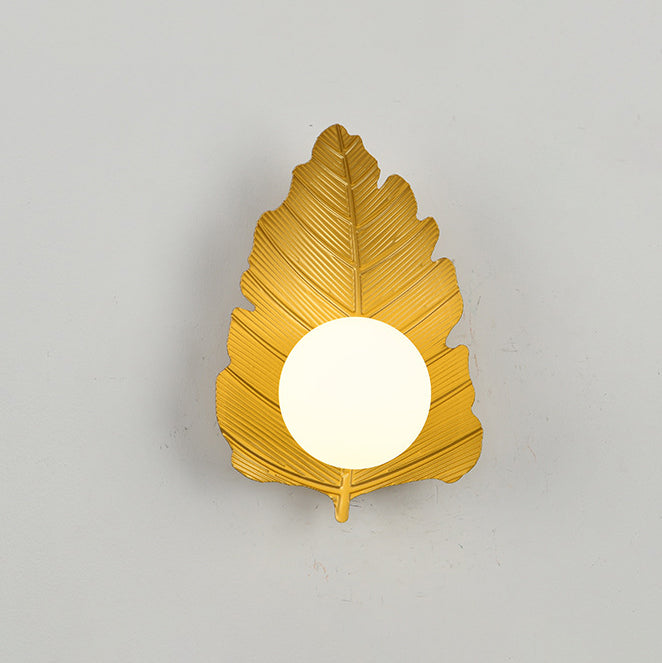 Iron Leaf Glass Orb Lampshade 1 - Light Wall Sconce Lamp