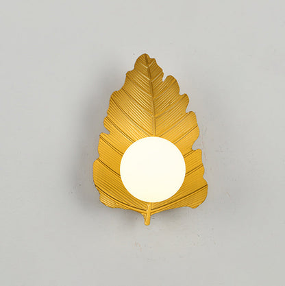 Iron Leaf Glass Orb Lampshade 1 - Light Wall Sconce Lamp