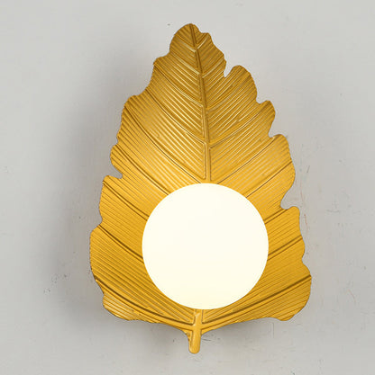 Iron Leaf Glass Orb Lampshade 1 - Light Wall Sconce Lamp