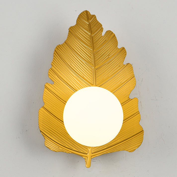 Iron Leaf Glass Orb Lampshade 1 - Light Wall Sconce Lamp