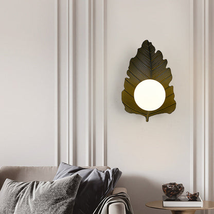 Iron Leaf Glass Orb Lampshade 1 - Light Wall Sconce Lamp