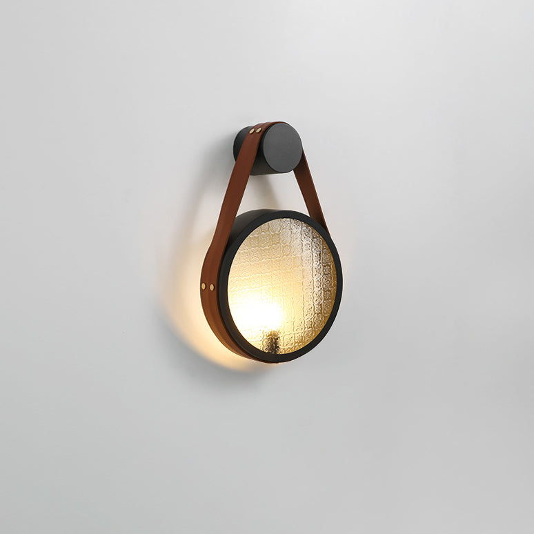 Belt Round Iron Glass Lampshade 1 - Light Wall Sconce Lamp