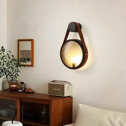 Belt Round Iron Glass Lampshade 1 - Light Wall Sconce Lamp