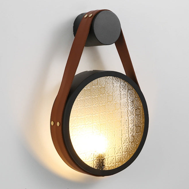 Belt Round Iron Glass Lampshade 1 - Light Wall Sconce Lamp
