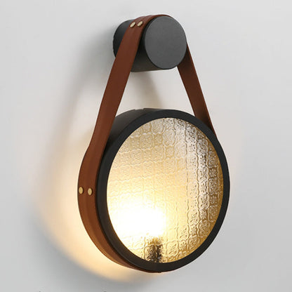 Belt Round Iron Glass Lampshade 1 - Light Wall Sconce Lamp