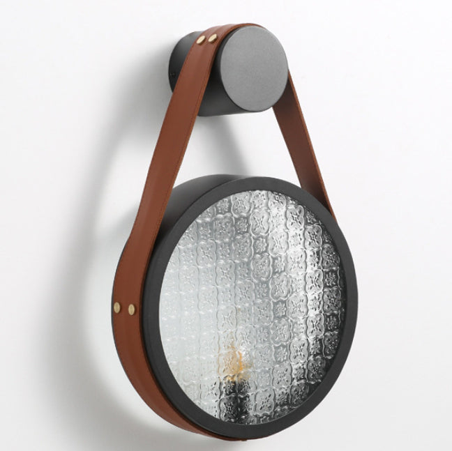 Belt Round Iron Glass Lampshade 1 - Light Wall Sconce Lamp