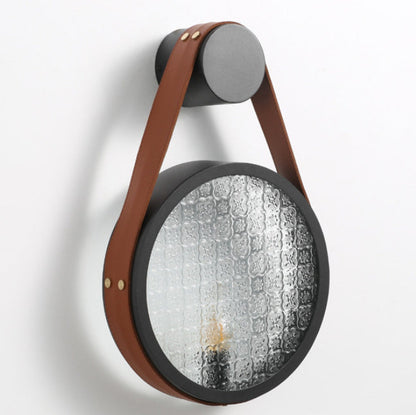 Belt Round Iron Glass Lampshade 1 - Light Wall Sconce Lamp
