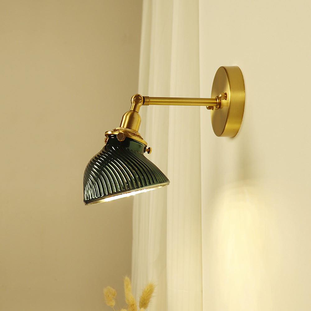 French Brass Glass Lampshade 1 - Light Wall Sconce Lamp