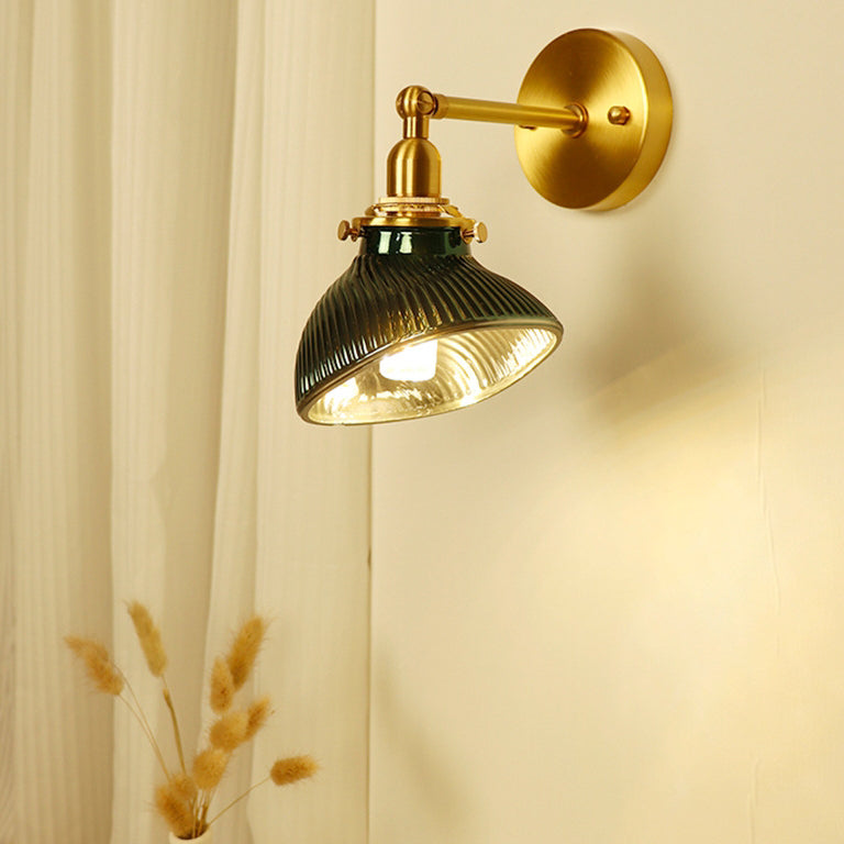 French Brass Glass Lampshade 1 - Light Wall Sconce Lamp