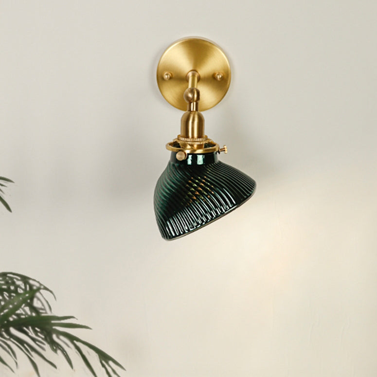 French Brass Glass Lampshade 1 - Light Wall Sconce Lamp