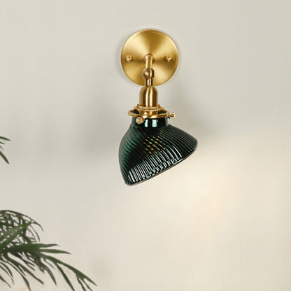 French Brass Glass Lampshade 1 - Light Wall Sconce Lamp