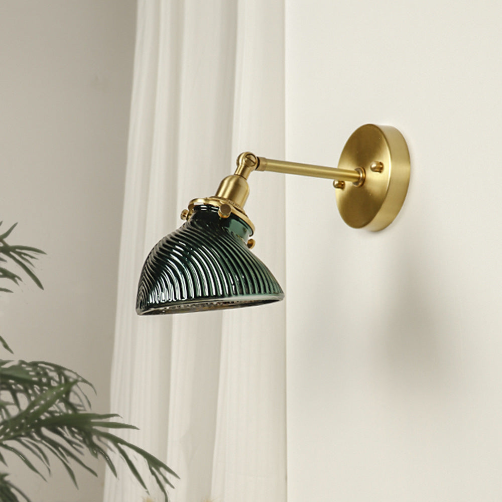 French Brass Glass Lampshade 1 - Light Wall Sconce Lamp