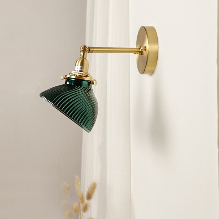 French Brass Glass Lampshade 1 - Light Wall Sconce Lamp