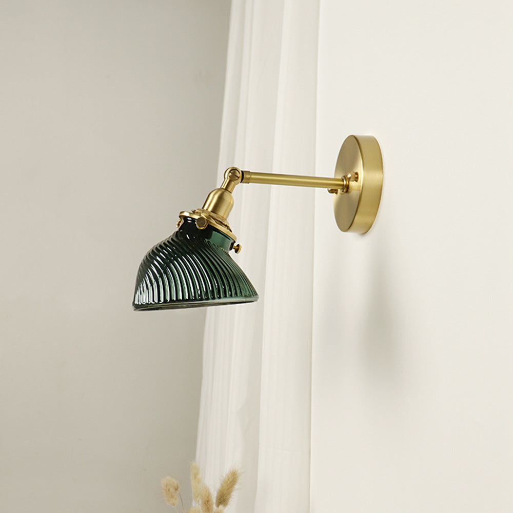 French Brass Glass Lampshade 1 - Light Wall Sconce Lamp