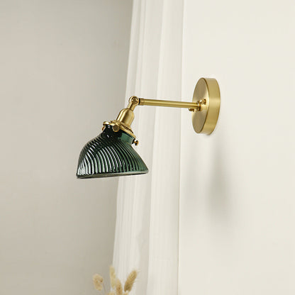 French Brass Glass Lampshade 1 - Light Wall Sconce Lamp