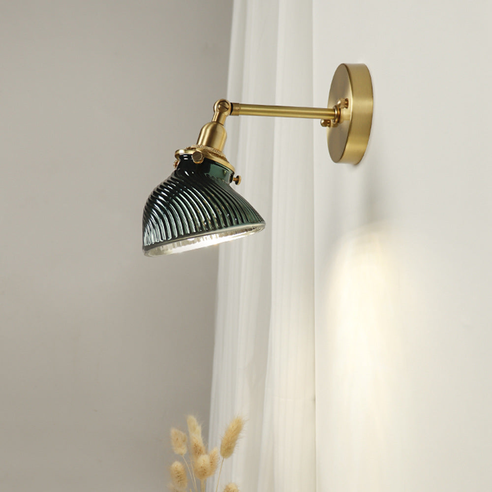French Brass Glass Lampshade 1 - Light Wall Sconce Lamp