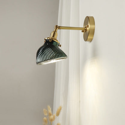 French Brass Glass Lampshade 1 - Light Wall Sconce Lamp