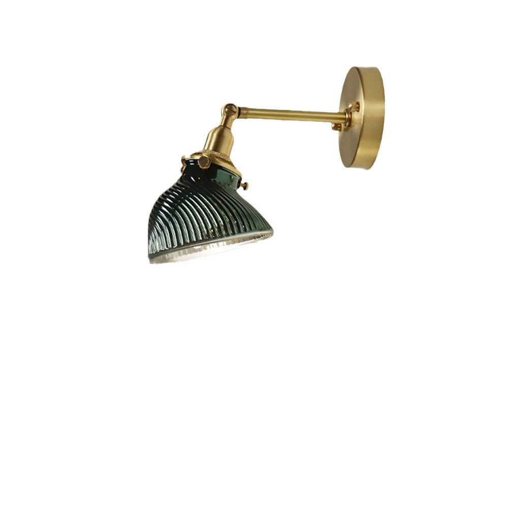 French Brass Glass Lampshade 1 - Light Wall Sconce Lamp