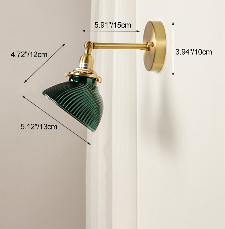 French Brass Glass Lampshade 1 - Light Wall Sconce Lamp
